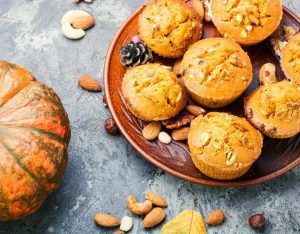 Muffins on a red plate